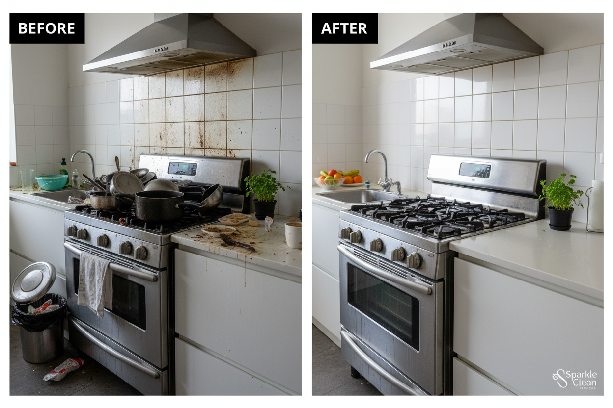 Before and after kitchen deep clean